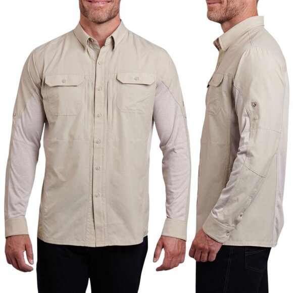 Kuhl Airkraft Roll Tab Button Down Long Sleeve Shirt Men's XL Ivory Outdoor Dad - Picture 1 of 16